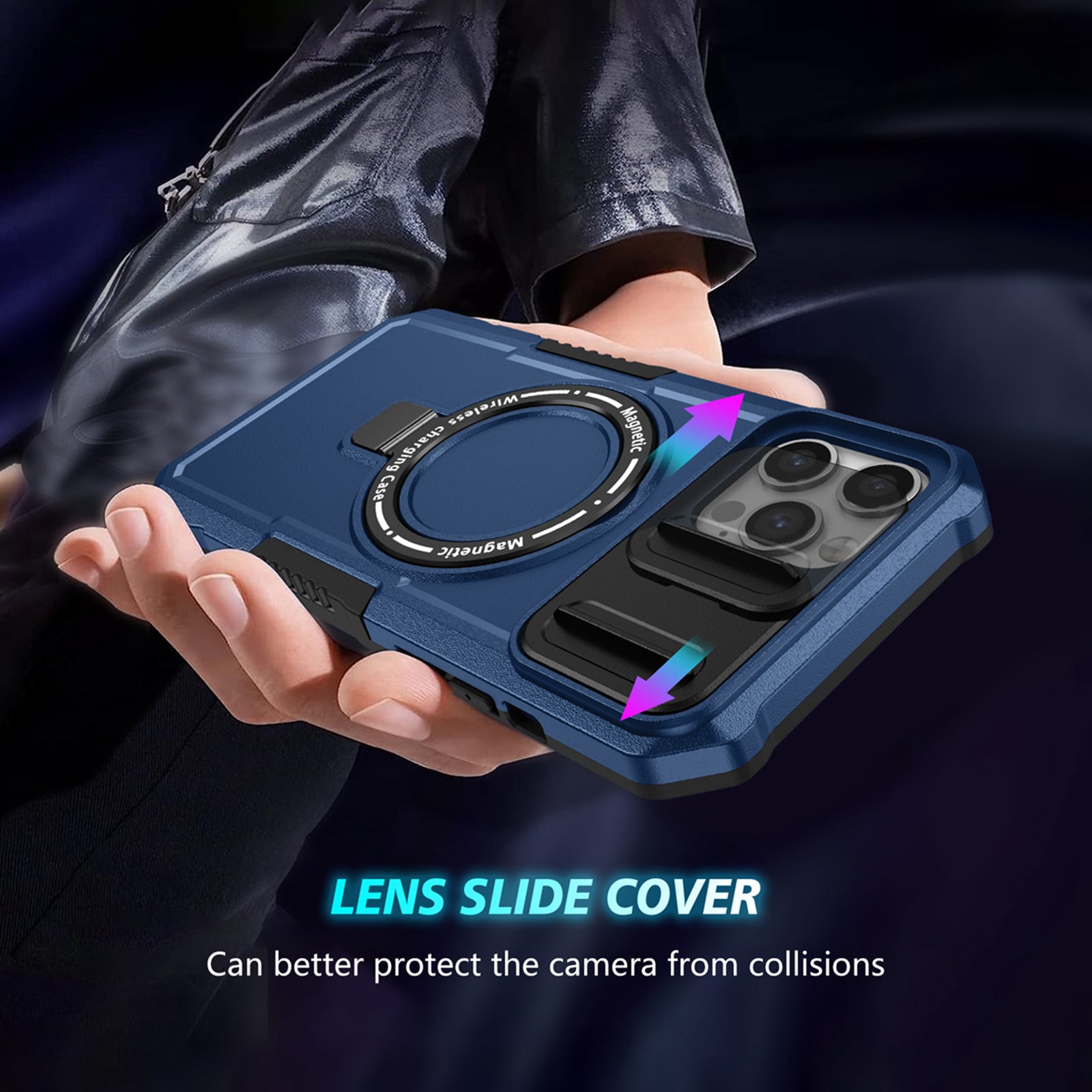 For iPhone 12 / 12 Pro Magnetic Case Slide Lens Lid Kickstand PC+TPU Phone Cover For iPhone 12 / 12 Pro Magnetic Case Slide Lens Lid Kickstand PC+TPU Phone Cover